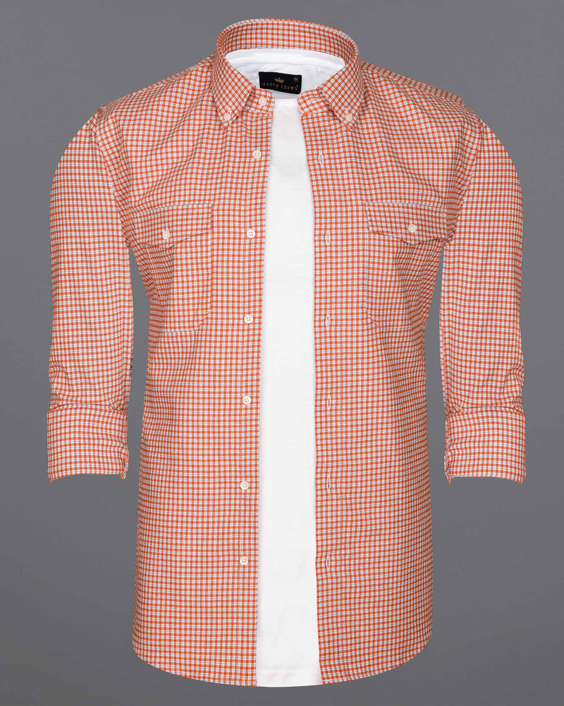 Terra Cotta Orange and White Gingham Oxford Overshirt