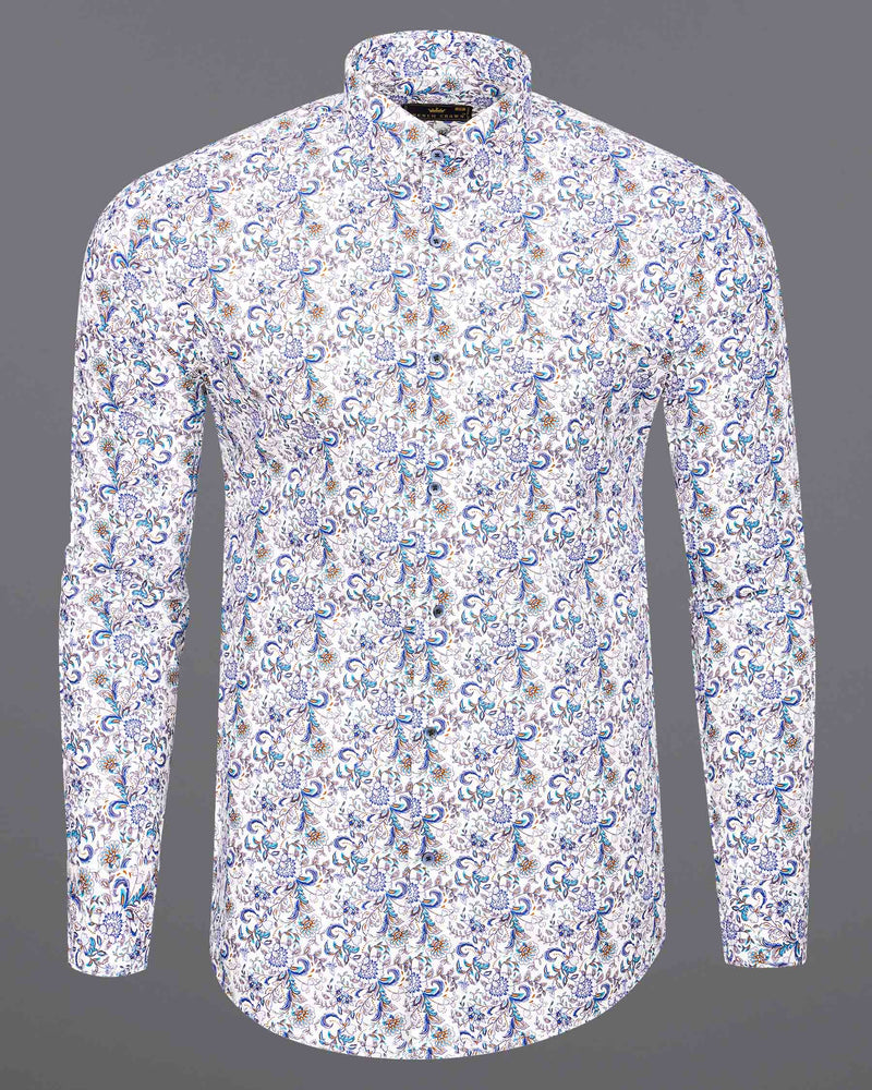 Bright White Multicolour Chintz Printed Twill Premium Cotton Shirt