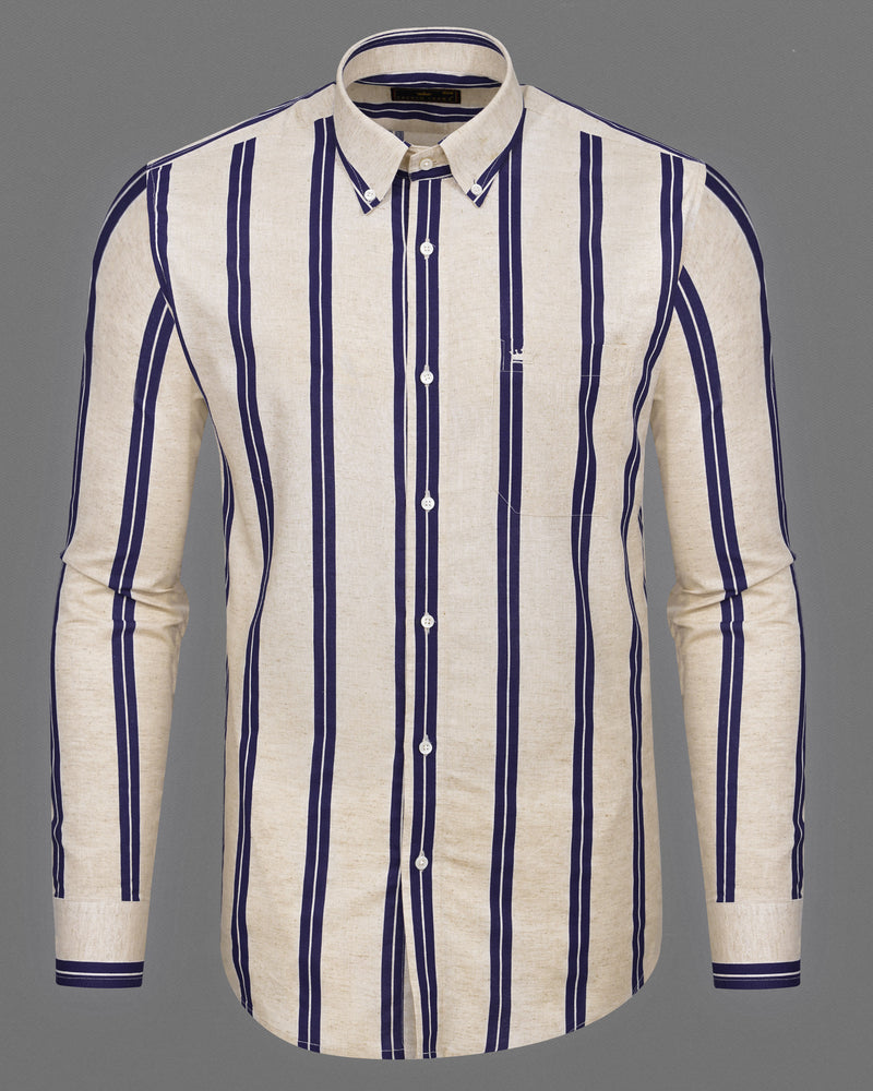Timberwolf Brown Striped Luxurious Linen Shirt