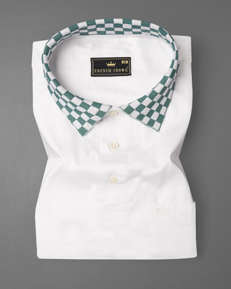 Bright White Checkered Collar and Sleeves Super Soft Premium Cotton Polo shirt