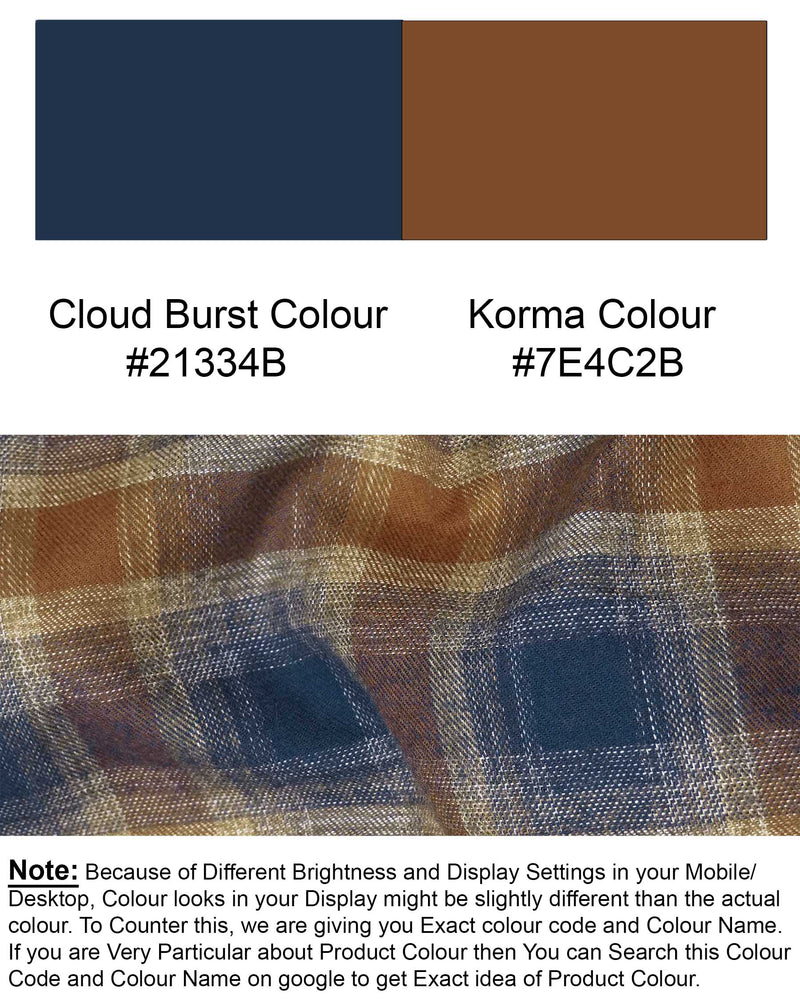 Korma Brown with Cloud Burst Blue Plaid Flannel zipper OverShirt