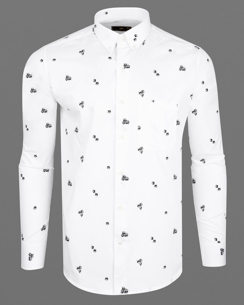 Bright White Floral Twill Premium Cotton Shirt