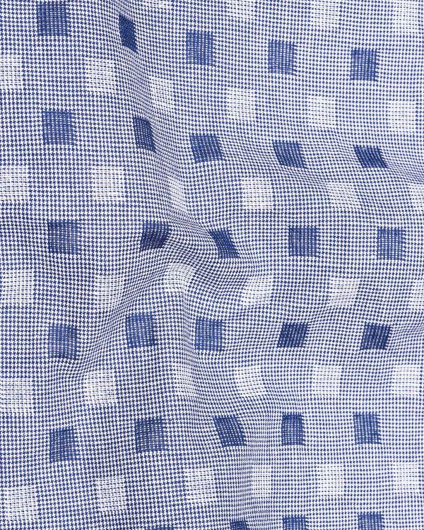 Meteorite Blue and White Square Dobby Textured Premium Giza Cotton Shirt