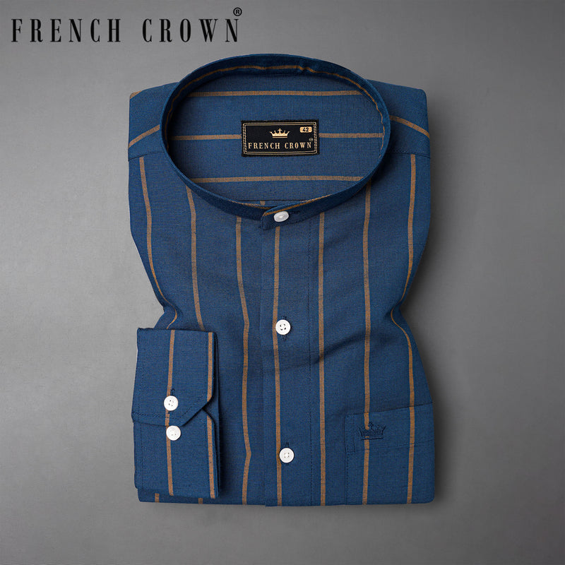 Chambray Blue with Luxor Gold Striped Premium Tencel Shirt