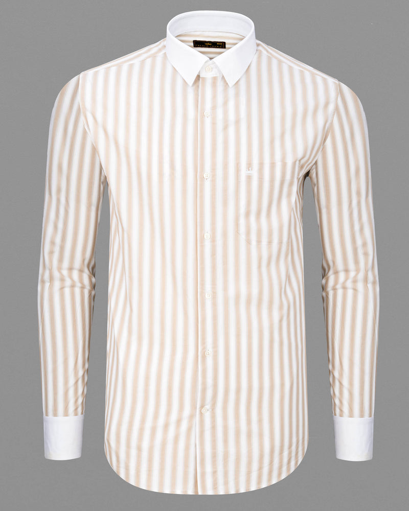 Dust Storm Brown Striped with White Collar Premium Cotton Shirt