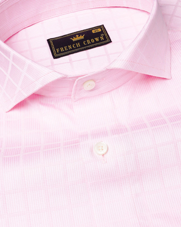 Carousel Pink Subtle Plaid Dobby Textured Premium Giza Cotton Shirt