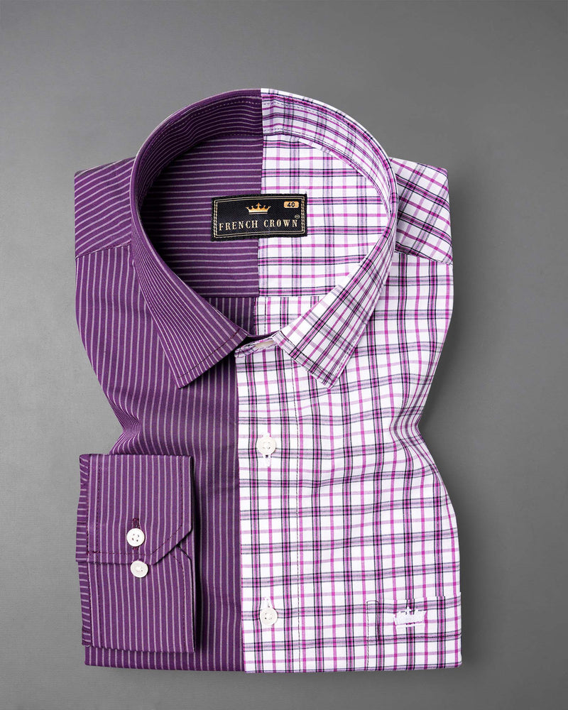 Half Checkered Half Striped Premium Cotton Designer Shirt