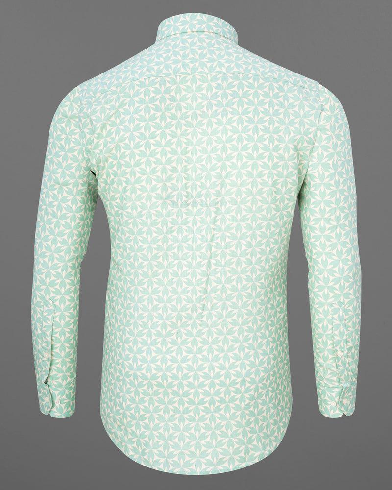 Cyan Opaque Repeated Floral Printed Luxurious Linen Shirt