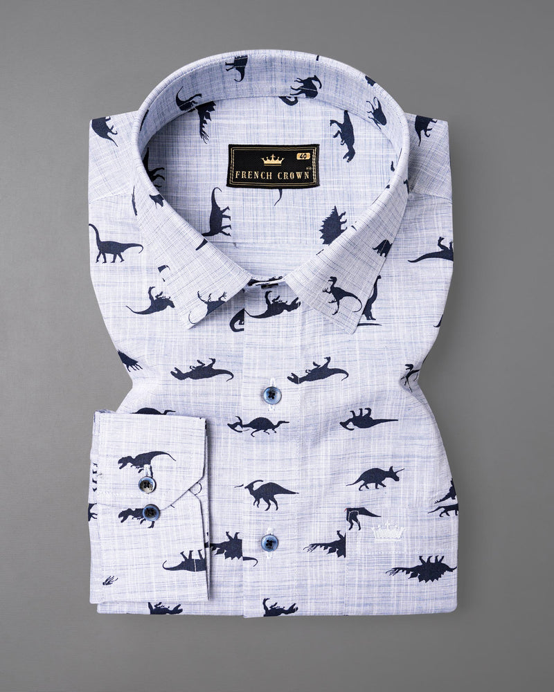 Amour Blue with Dinosaur Printed Chambray Shirt