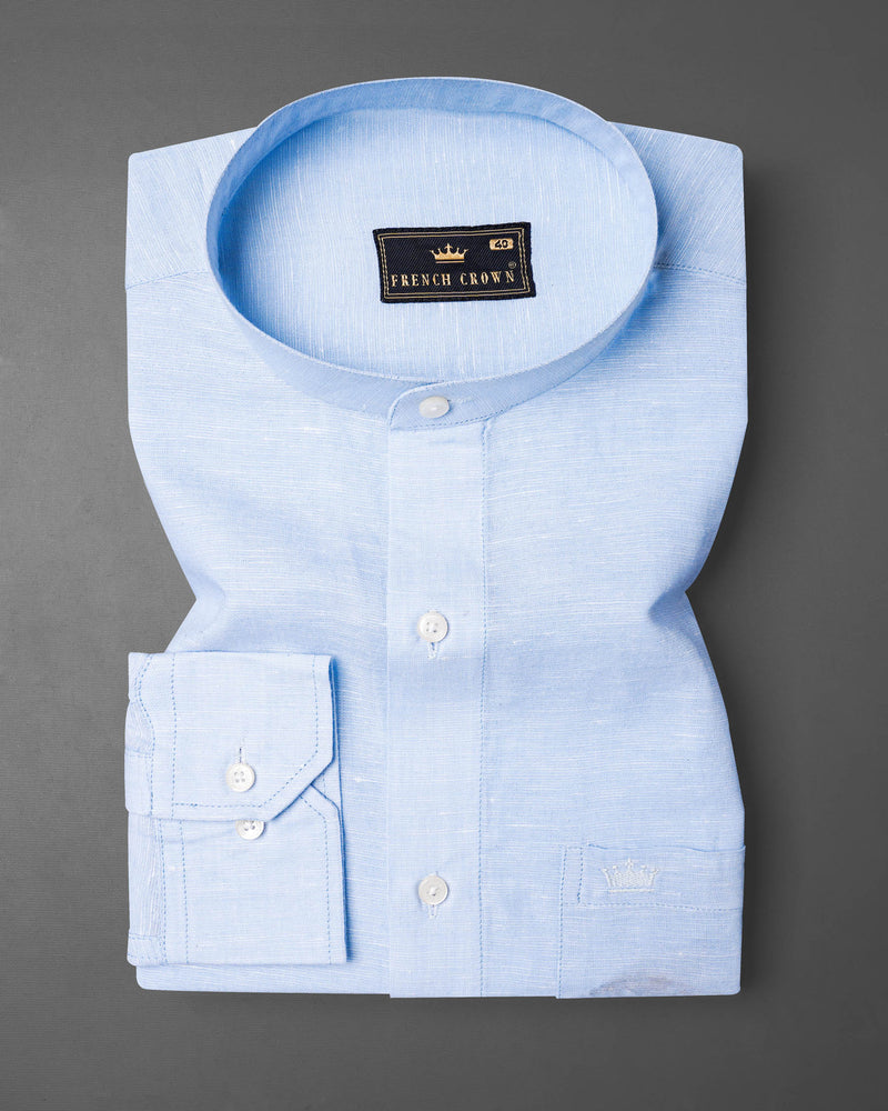 Geyser Blue and White Luxurious Linen Shirt