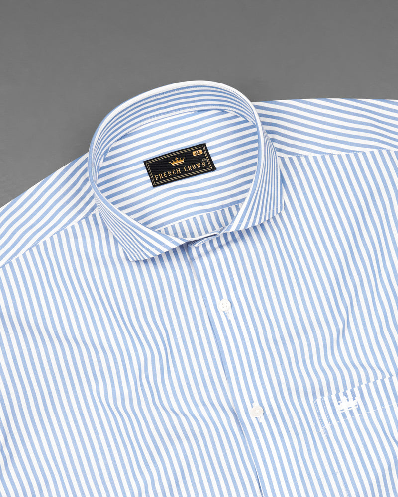 Glacier Blue and White Striped Premium Cotton Shirt