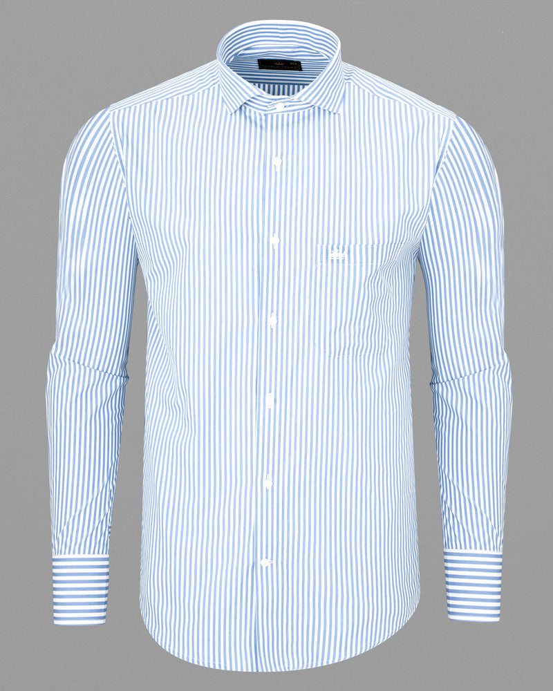 Glacier Blue and White Striped Premium Cotton Shirt