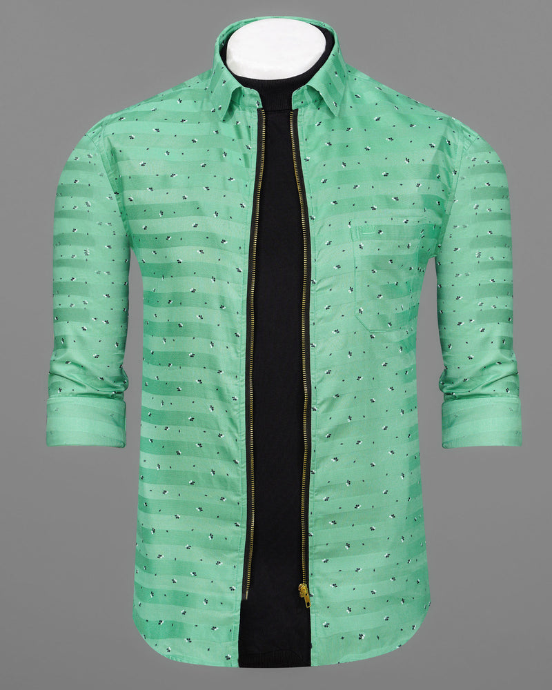 Gulf Stream Green Striped Dobby Textured zipper Overshirt