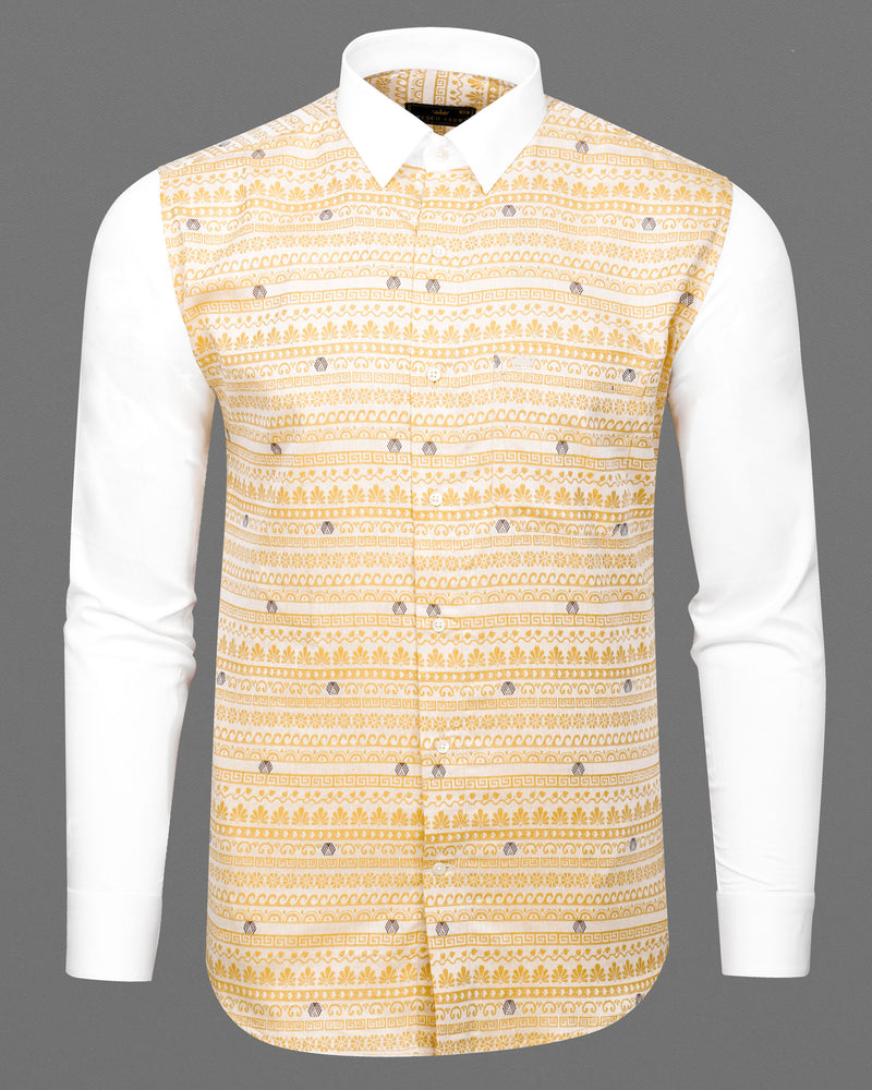 Apache Brown Tribal Jacquard Textured with White Collar and Sleeves Premium Giza Cotton Designer Shirt