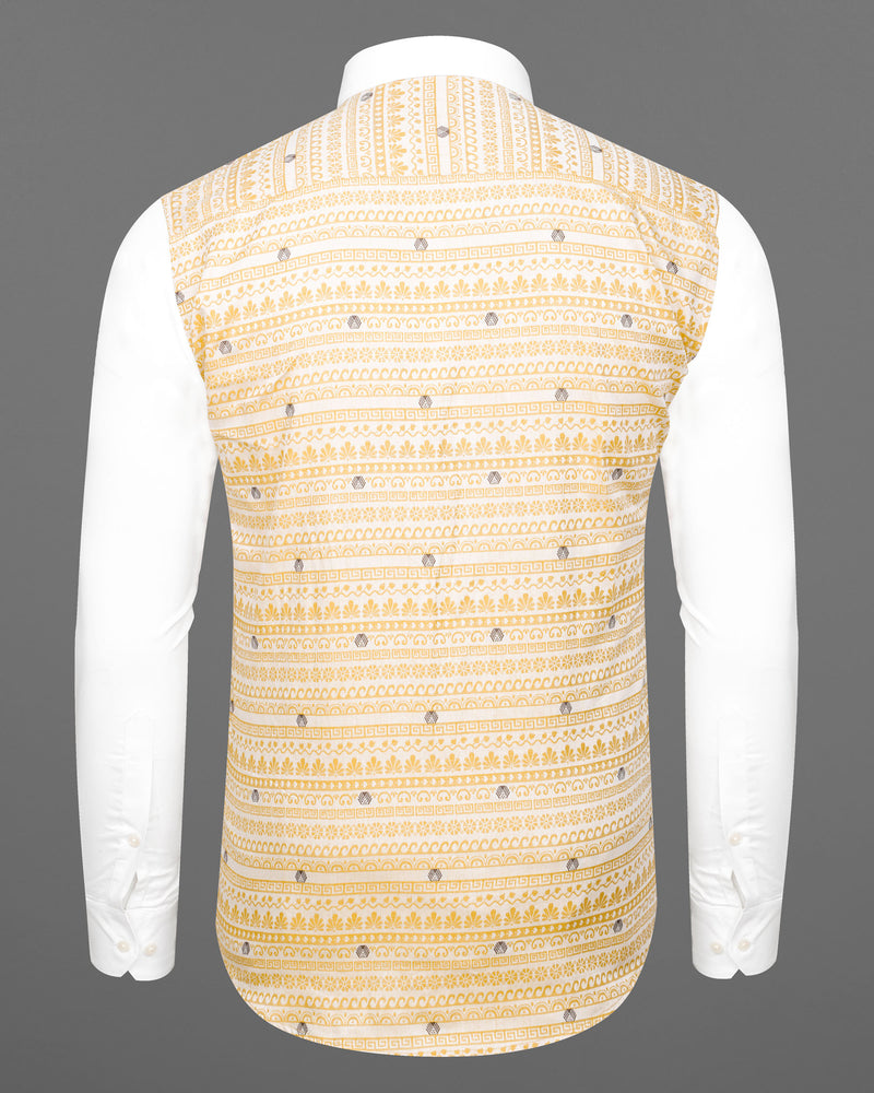 Apache Brown Tribal Jacquard Textured with White Collar and Sleeves Premium Giza Cotton Designer Shirt