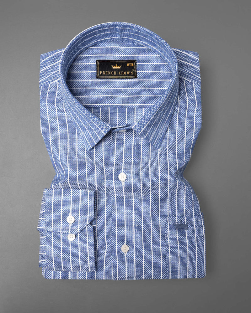 Glaucous Blue Striped Dobby Textured Premium Giza Cotton Shirt