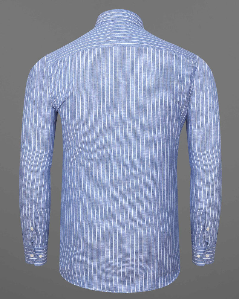 Glaucous Blue Striped Dobby Textured Premium Giza Cotton Shirt