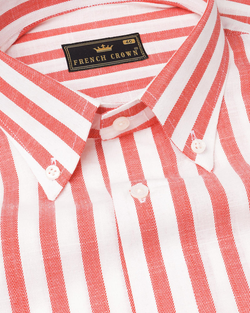 Terra Cotta and White Twill Striped Premium Cotton Shirt