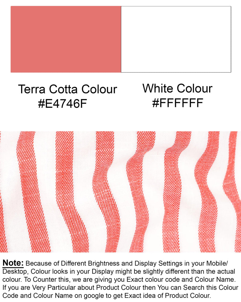 Terra Cotta and White Twill Striped Premium Cotton Shirt