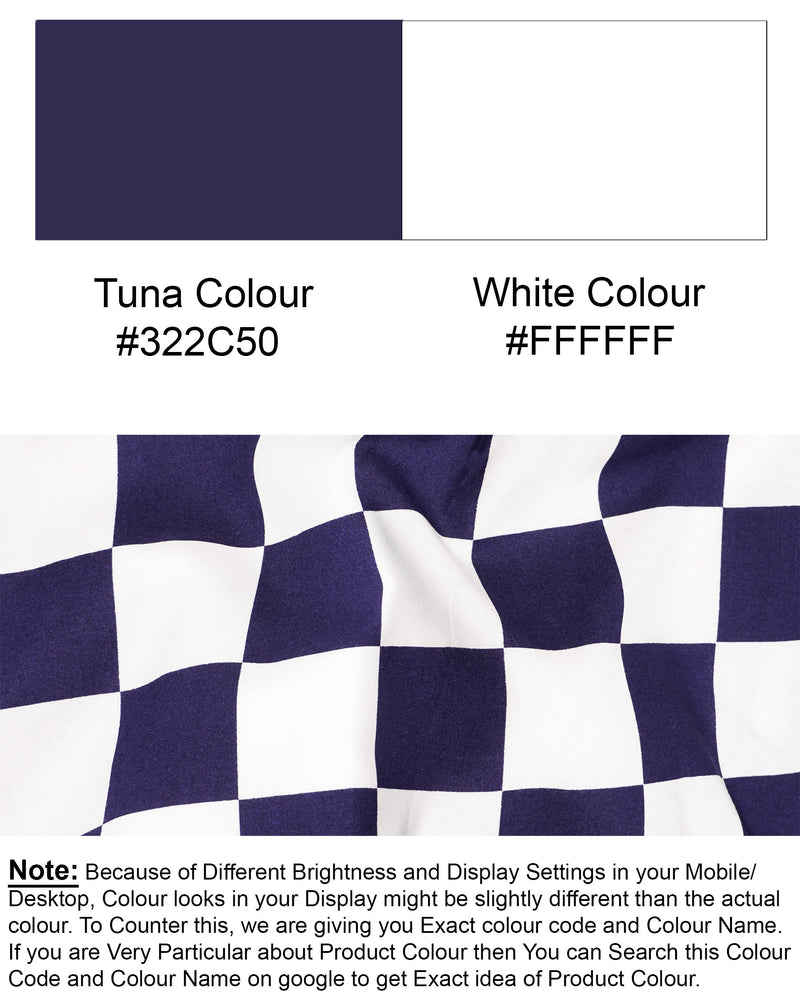 Tuna Blue and White Checked Premium Cotton Shirt