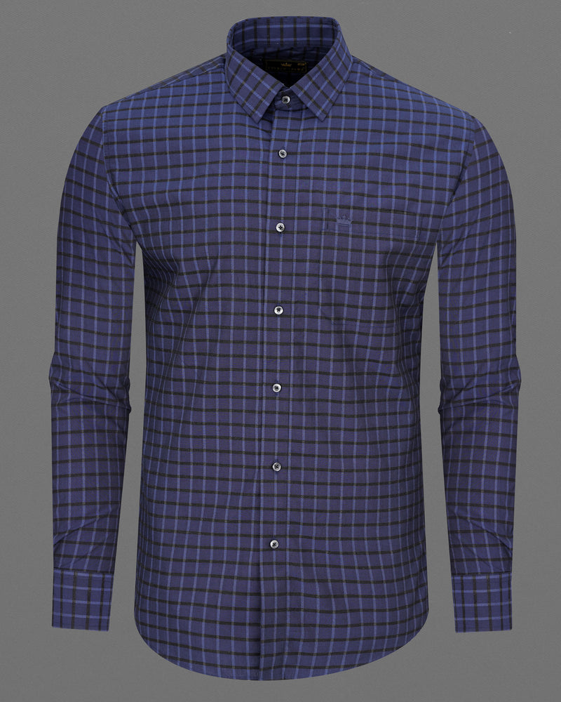 Gunmetal Blue Checkered Dobby Textured Premium Giza Cotton Shirt