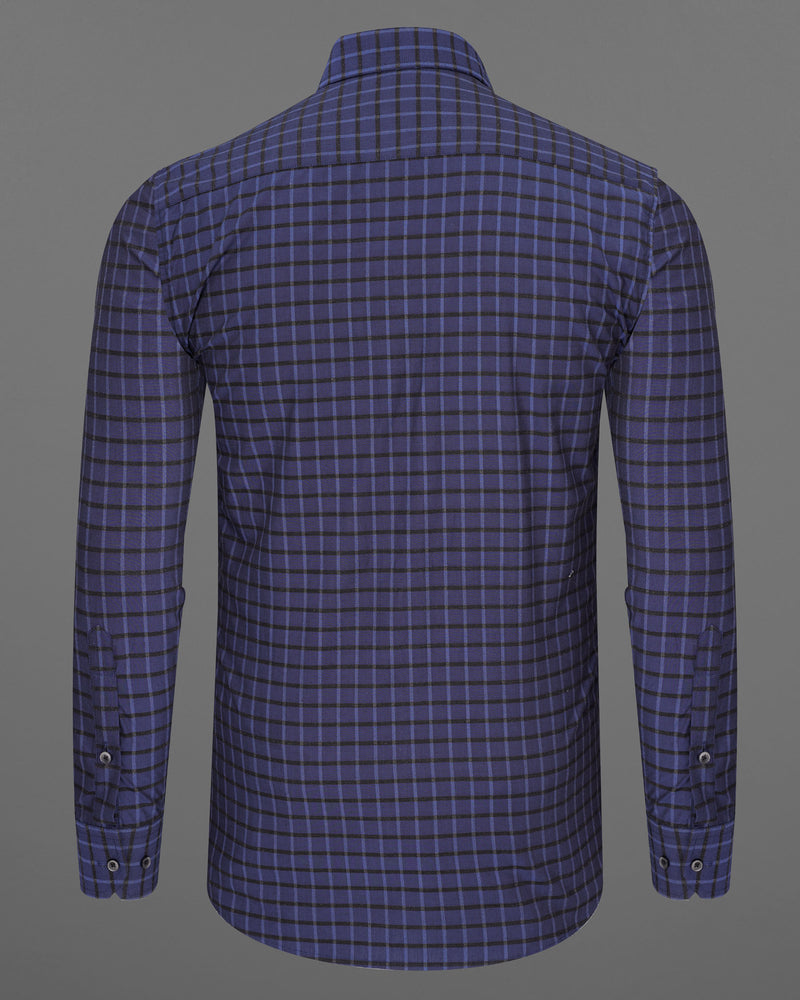 Gunmetal Blue Checkered Dobby Textured Premium Giza Cotton Shirt