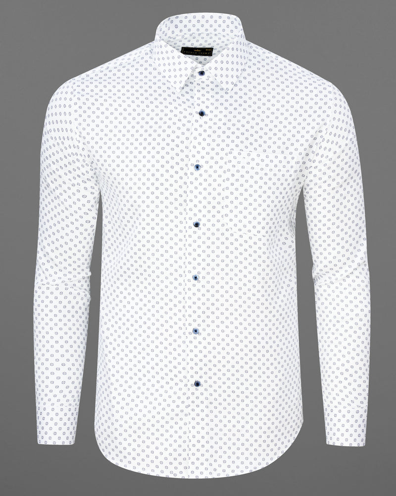 Bright White with Twilight Printed Premium Cotton Shirt