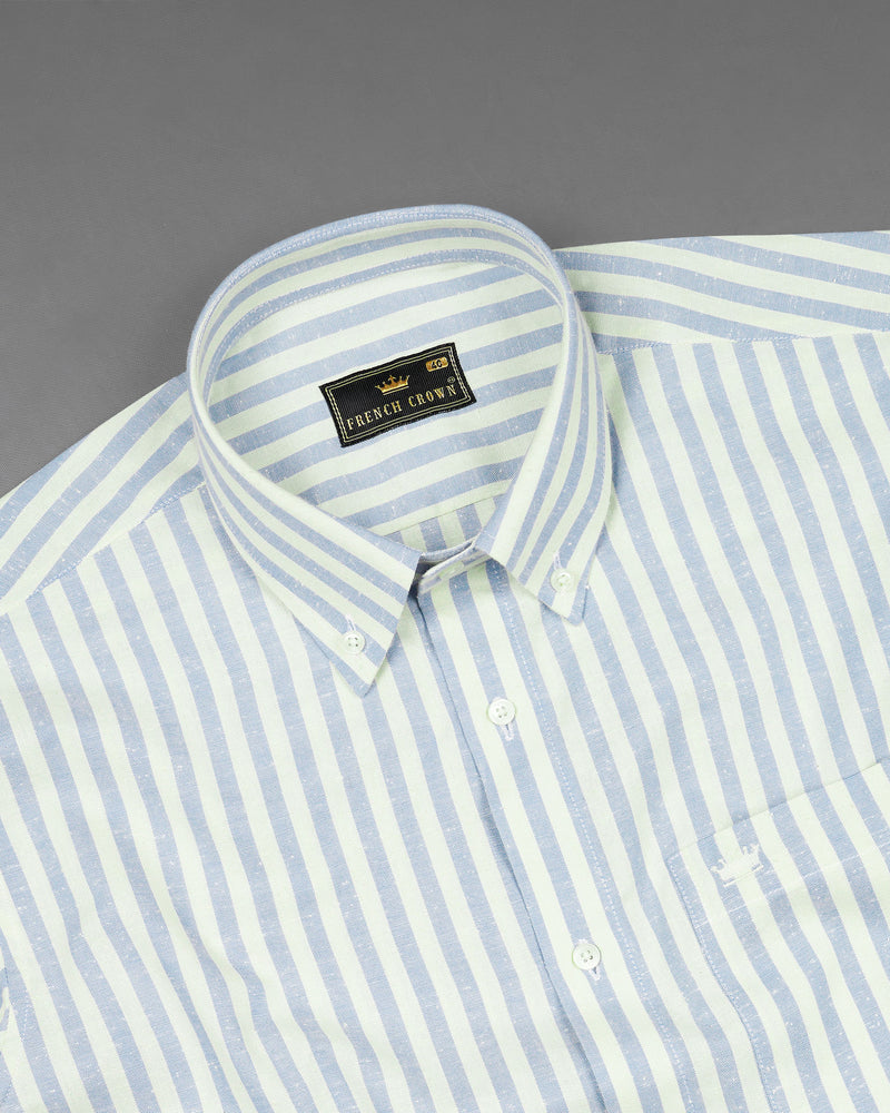 Geyser Blue and off White Striped Luxurious Linen Shirt