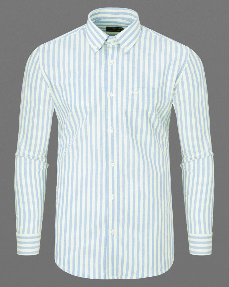 Geyser Blue and off White Striped Luxurious Linen Shirt