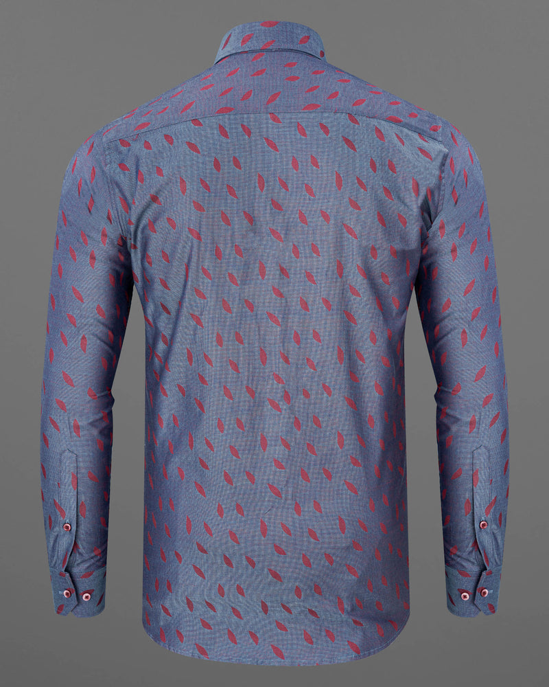 Glacier Blue with Copper Rust Red Jacquard Textured Premium Giza Cotton Shirt
