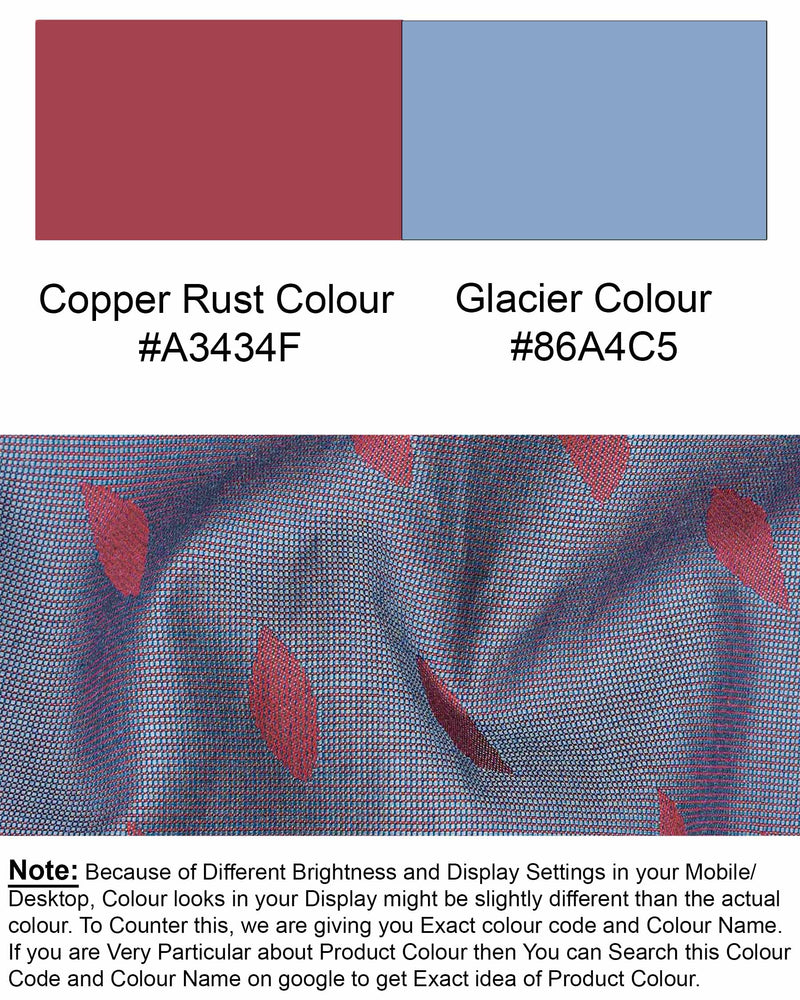 Glacier Blue with Copper Rust Red Jacquard Textured Premium Giza Cotton Shirt