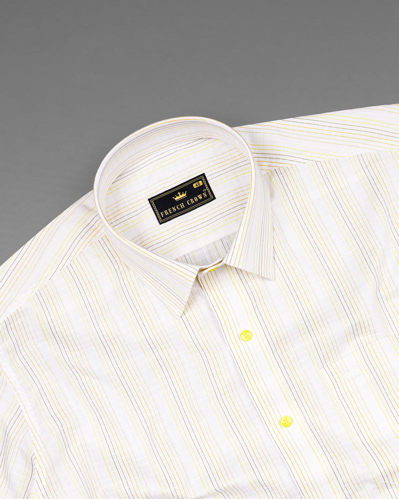 Off White with yellow Striped Dobby Textured Premium Giza Cotton Shirt