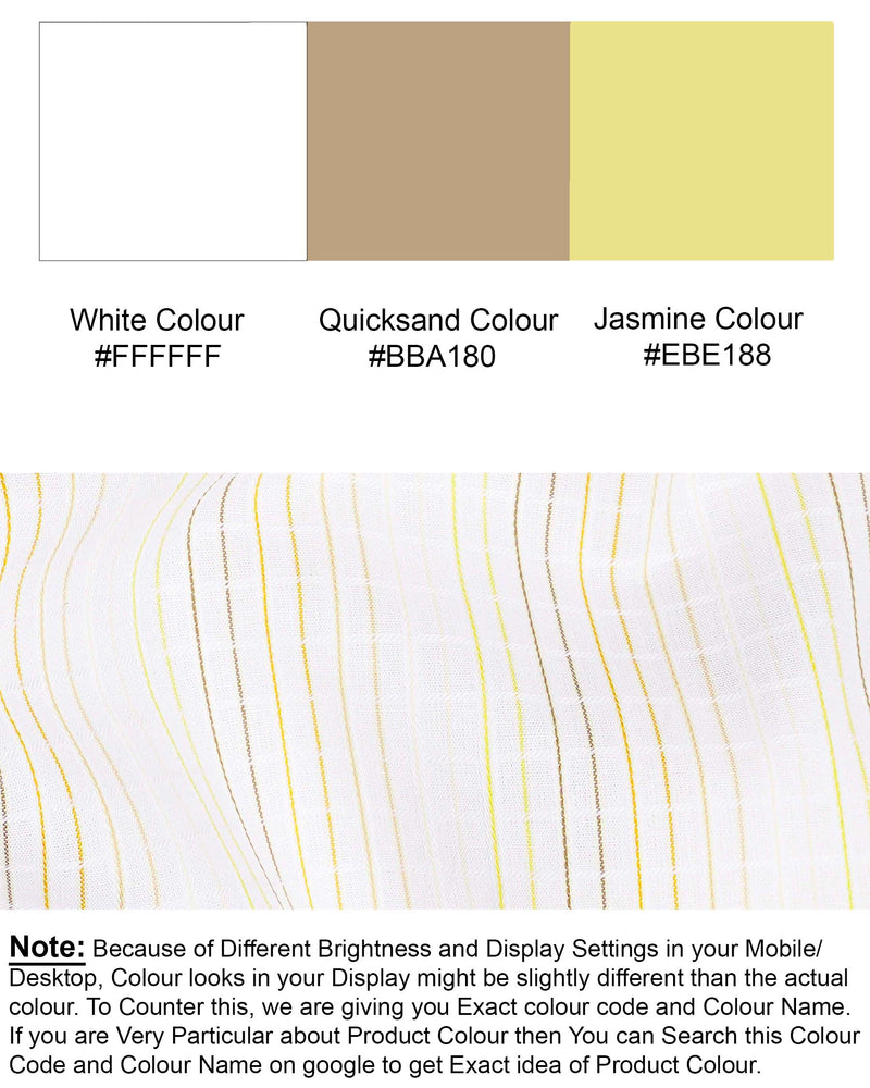 Off White with yellow Striped Dobby Textured Premium Giza Cotton Shirt