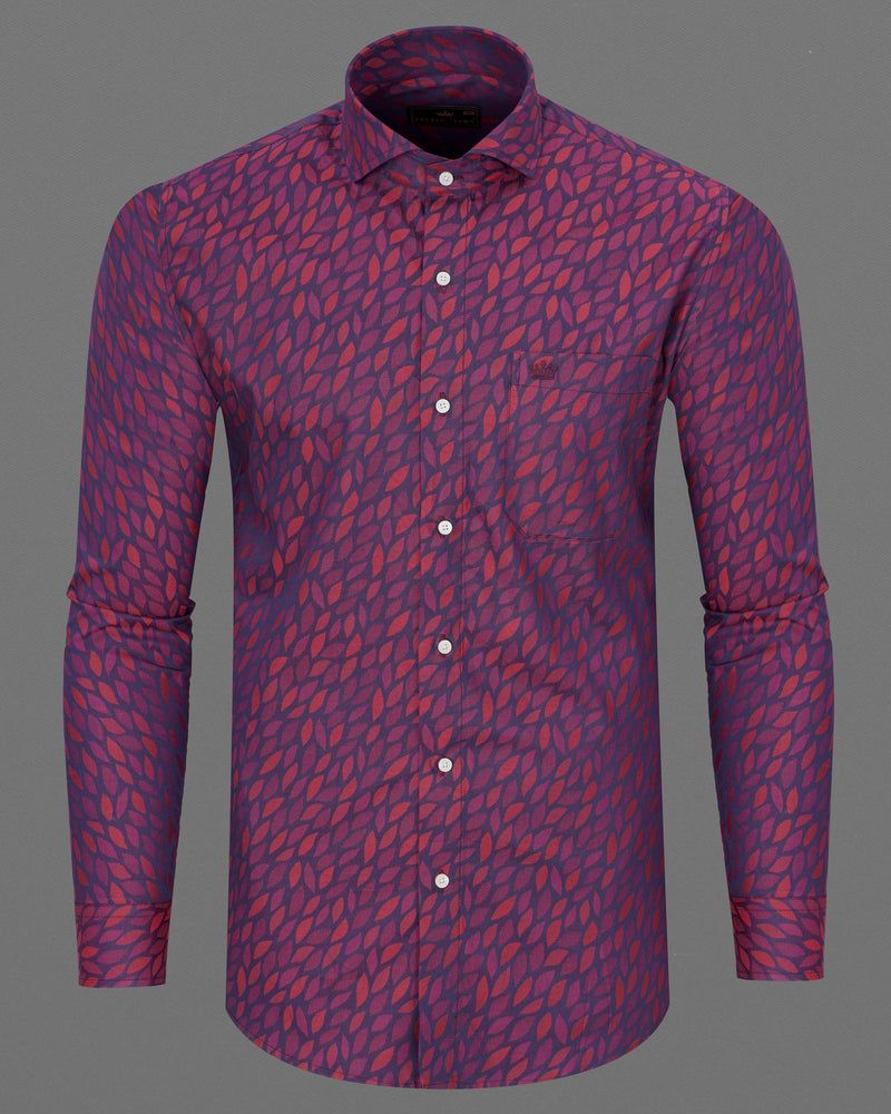 Voodoo Purple with Apple Blossom Red Jacquard Textured Premium Giza Cotton Shirt