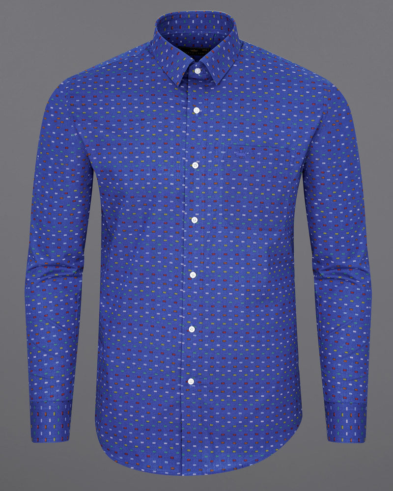 Chambray Blue with Multicolour Printed Premium Cotton Shirt