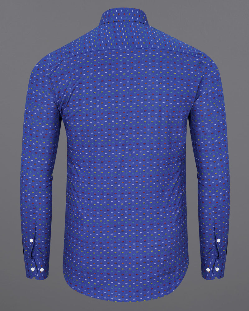 Chambray Blue with Multicolour Printed Premium Cotton Shirt