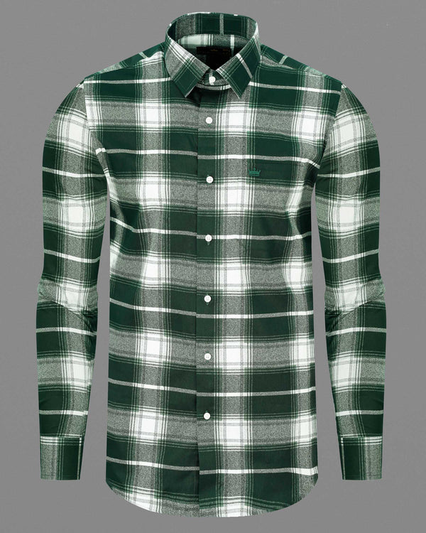Timber Green with Bright White Twill Plaid Premium Cotton Shirt