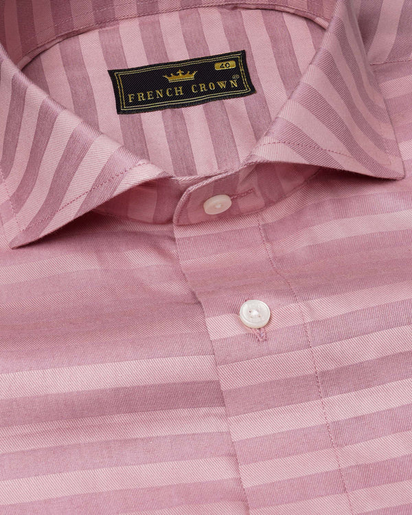 Light Muave Pink Striped Dobby Textured Premium Giza Cotton Shirt