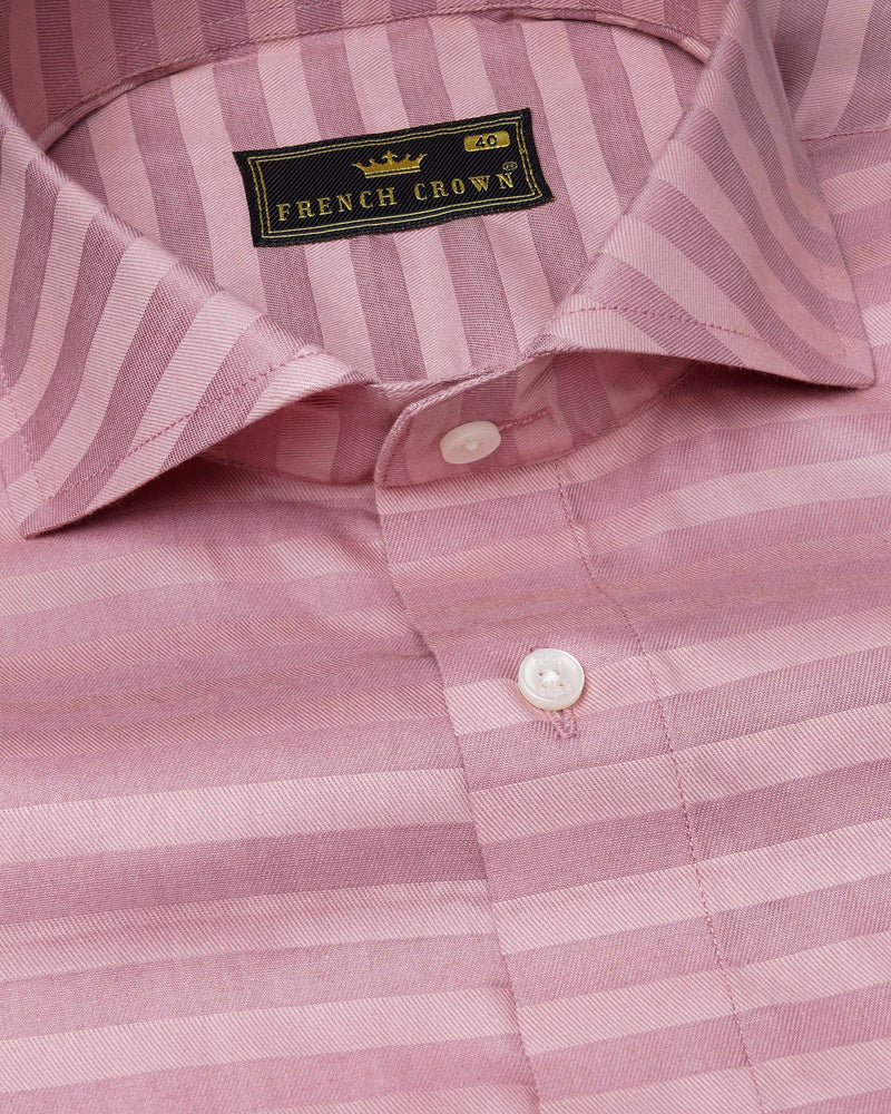 Light Muave Pink Striped Dobby Textured Premium Giza Cotton Shirt