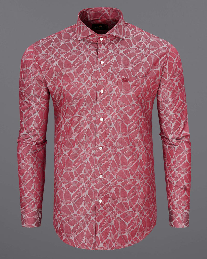 Coral Tree Red Web Jacquard Textured Premium Giza Cotton Shirt