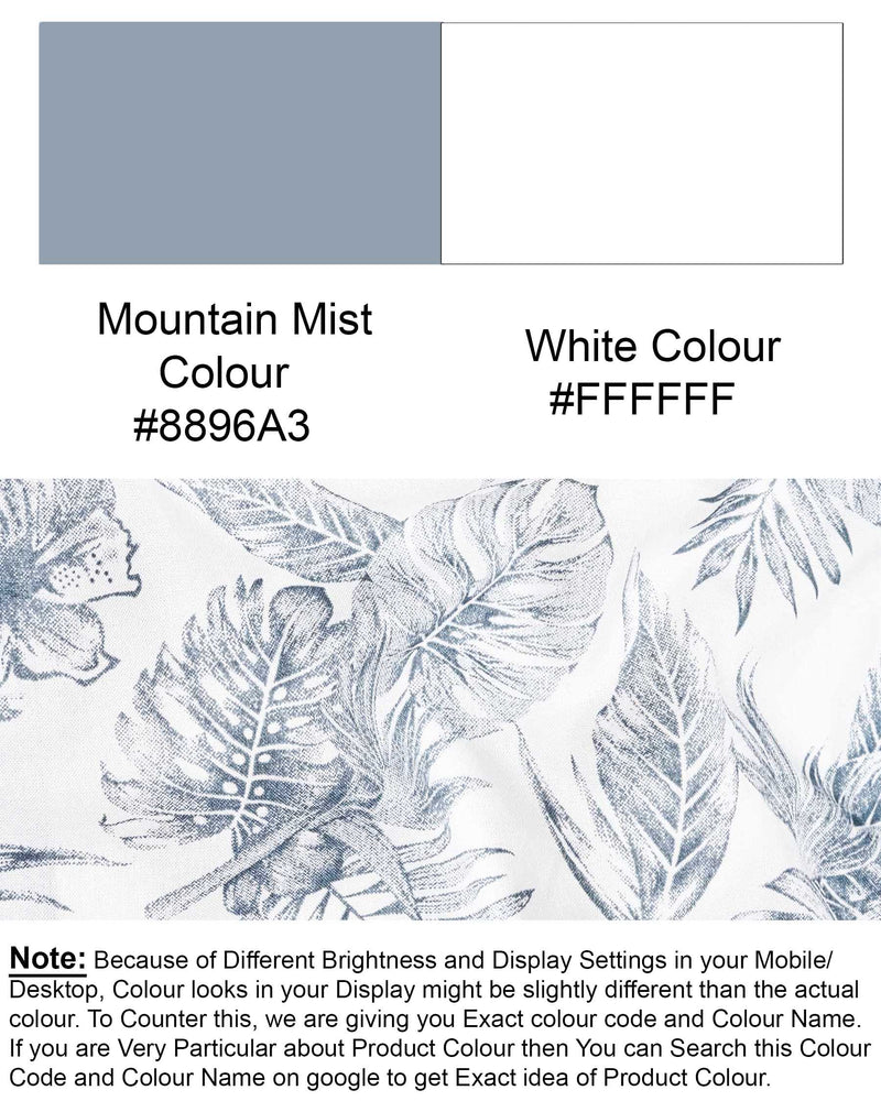 Bright White With Mountain Gray Leaves Printed Premium Tencel Beach Shirt 7501-38, 7501-H-38, 7501-39, 7501-H-39, 7501-40, 7501-H-40, 7501-42, 7501-H-42, 7501-44, 7501-H-44, 7501-46, 7501-H-46, 7501-48, 7501-H-48, 7501-50, 7501-H-50, 7501-52, 7501-H-52