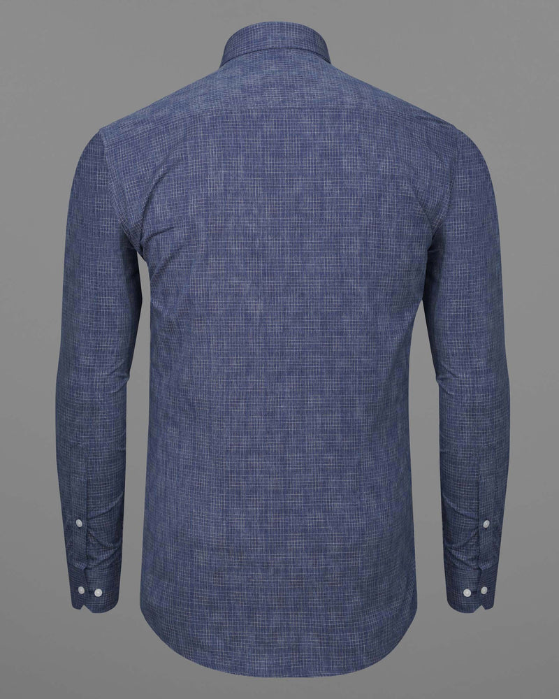 Denim Blue and Gunmetal Blue Checkered and Leaves Textured Chambray Designer Shirt 7520-38, 7520-H-38, 7520-39, 7520-H-39, 7520-40, 7520-H-40, 7520-42, 7520-H-42, 7520-44, 7520-H-44, 7520-46, 7520-H-46, 7520-48, 7520-H-48, 7520-50, 7520-H-50, 7520-52, 7520-H-52