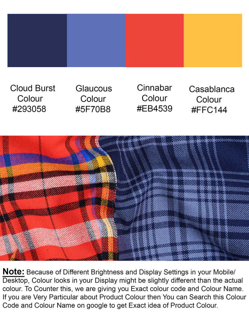 Cinnabar Red with Cloud Burst Blue Plaid Designer Flannel Shirt 7535-38, 7535-H-38, 7535-39, 7535-H-39, 7535-40, 7535-H-40, 7535-42, 7535-H-42, 7535-44, 7535-H-44, 7535-46, 7535-H-46, 7535-48, 7535-H-48, 7535-50, 7535-H-50, 7535-52, 7535-H-52