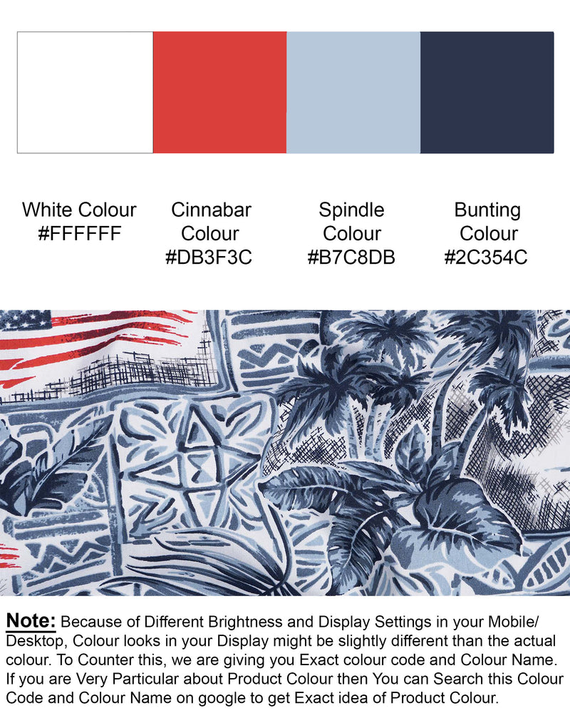Bunting Navy Blue and Spindle Blue Tropical Printed with American Flag Premium Cotton Shirt 7556-38,7556-38,7556-39,7556-39,7556-40,7556-40,7556-42,7556-42,7556-44,7556-44,7556-46,7556-46,7556-48,7556-48,7556-50,7556-50,7556-52,7556-52