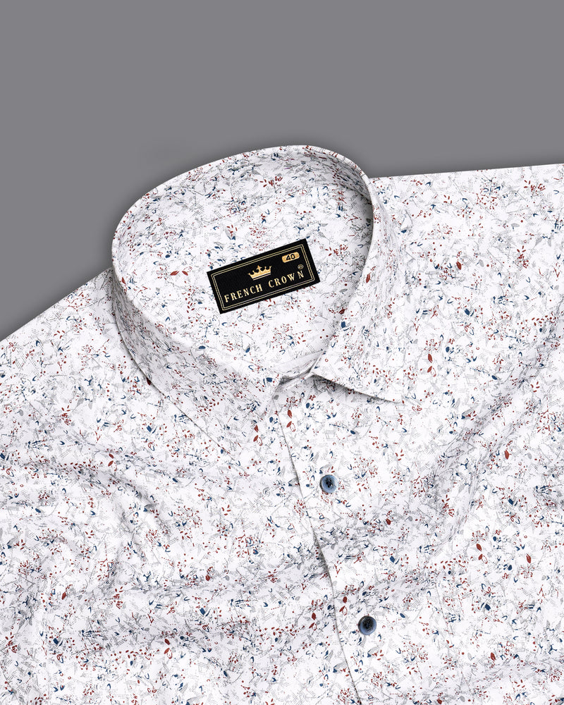 Bright White Textured with Star Patchwork Chambray Designer Shirt