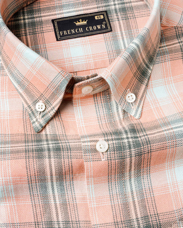 Melon Pink with Concord Light Green Twill Plaid Premium Cotton Shirt 7610-BD-38,7610-BD-38,7610-BD-39,7610-BD-39,7610-BD-40,7610-BD-40,7610-BD-42,7610-BD-42,7610-BD-44,7610-BD-44,7610-BD-46,7610-BD-46,7610-BD-48,7610-BD-48,7610-BD-50,7610-BD-50,7610-BD-52,7610-BD-52