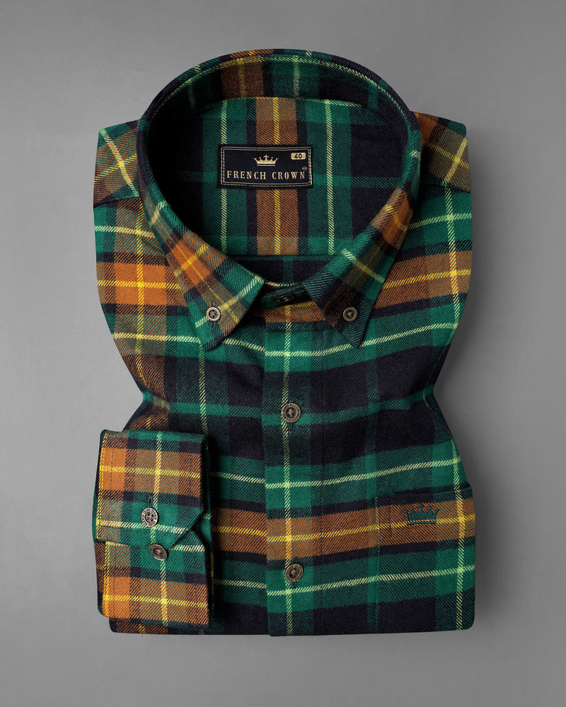 Casal Green and Terracotta Brown Plaid Flannel Overshirt