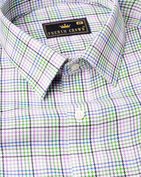 Mantis Green and White with Multi colored Plaid Twill Premium Cotton Shirt 7721-38,7721-38,7721-39,7721-39,7721-40,7721-40,7721-42,7721-42,7721-44,7721-44,7721-46,7721-46,7721-48,7721-48,7721-50,7721-50,7721-52,7721-52