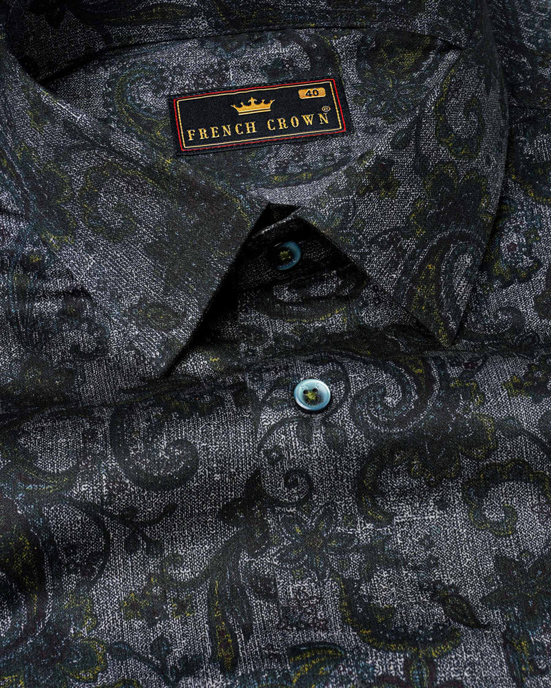 Storm Dust Gray and Mirage Black Paisley Printed Super Soft Premium Cotton Shirt 7757-GR-38,7757-GR-38,7757-GR-39,7757-GR-39,7757-GR-40,7757-GR-40,7757-GR-42,7757-GR-42,7757-GR-44,7757-GR-44,7757-GR-46,7757-GR-46,7757-GR-48,7757-GR-48,7757-GR-50,7757-GR-50,7757-GR-52,7757-GR-52