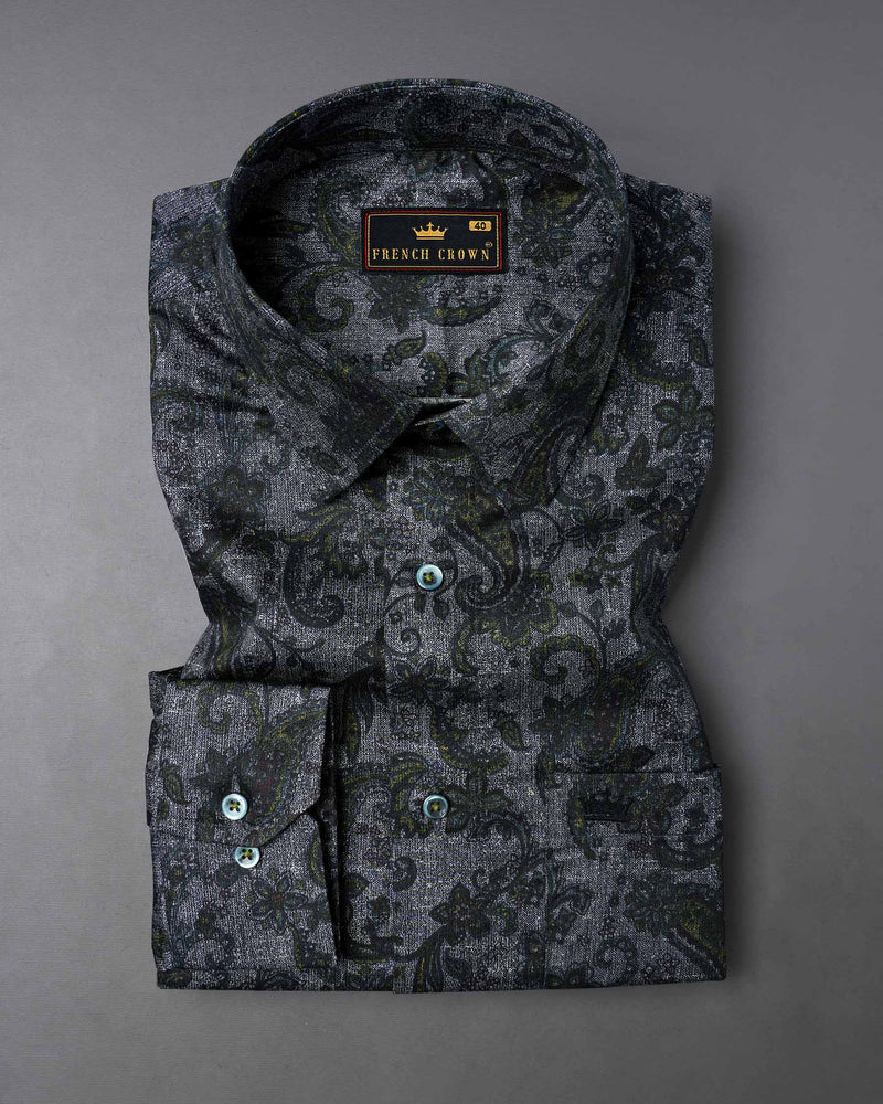 Storm Dust Gray and Mirage Black Paisley Printed Super Soft Premium Cotton Shirt 7757-GR-38,7757-GR-38,7757-GR-39,7757-GR-39,7757-GR-40,7757-GR-40,7757-GR-42,7757-GR-42,7757-GR-44,7757-GR-44,7757-GR-46,7757-GR-46,7757-GR-48,7757-GR-48,7757-GR-50,7757-GR-50,7757-GR-52,7757-GR-52